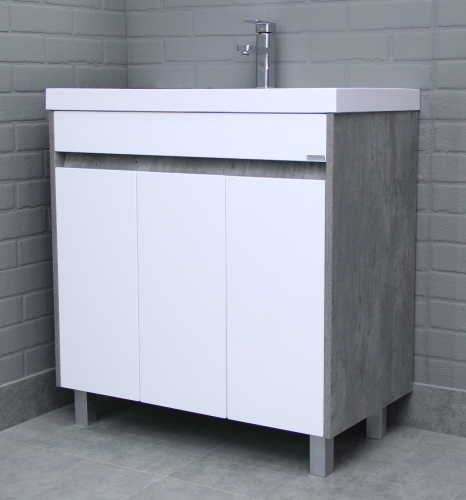 Тумба под умывальник "UNIT 80" Karlo без ящика и корзиной для белья Бетон Домино* фото 6
