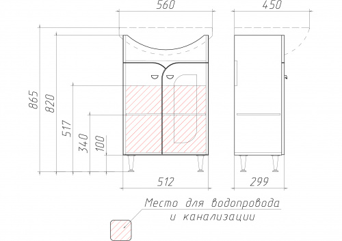 Комплект тумба с умывальником "Уют 55 Радуга Белый" без ящика (разобранная) АЙСБЕРГ фото 6