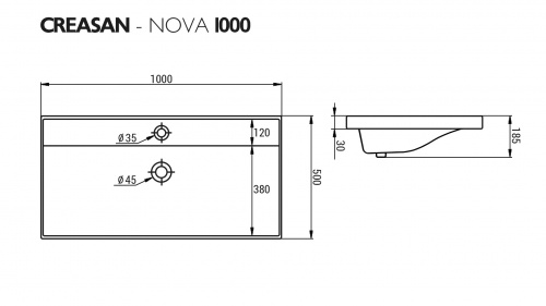 Умывальник мебельный "НОВА 100" (Nova) CREASAN арт. CS1011U фото 3