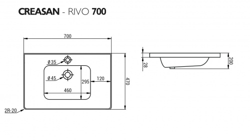 Умывальник мебельный "РИВО 70" (Rivo) CREASAN арт. CS1020U фото 3