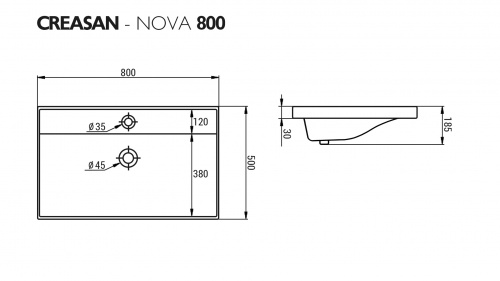 Умывальник мебельный "НОВА 80" (Nova) CREASAN арт. CS1005U фото 3