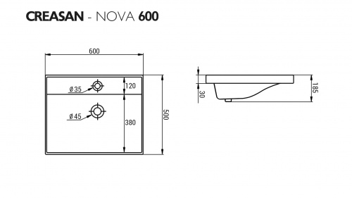 Умывальник мебельный "НОВА 60" (Nova) CREASAN арт. CS1003U фото 3