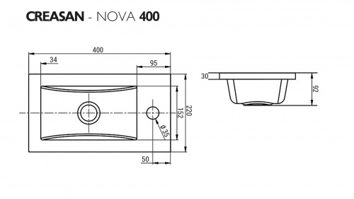 Умывальник мебельный "НОВА 40" (Nova) CREASAN арт. CS1002U фото 3