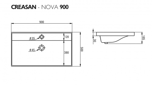 Умывальник мебельный "НОВА 90" (Nova) CREASAN арт. CS1015U фото 3