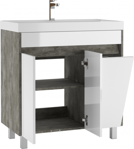 Тумба под умывальник "UNIT 80" Karlo без ящика и корзиной для белья Бетон Домино* фото 3