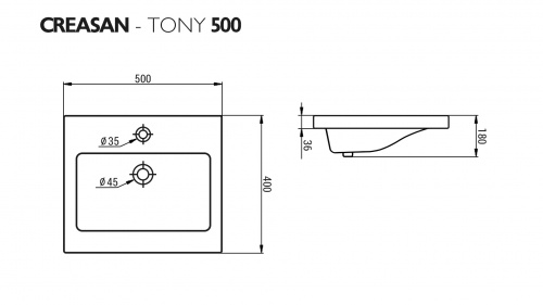 Умывальник мебельный "ТОНИ 50" (Tony) CREASAN арт. CS1014U фото 3