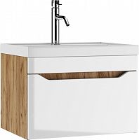 Комплект тумба подвесная с раковиной UNIT 60 Ева с одним ящиком В1 Дуб Вотан Айсберг