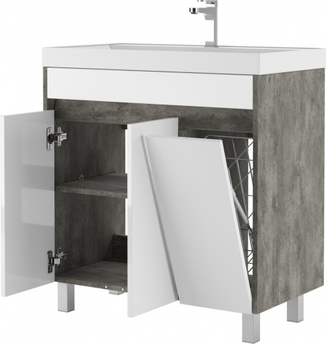 Тумба под умывальник "UNIT 80" Karlo без ящика и корзиной для белья Бетон Домино* фото 4