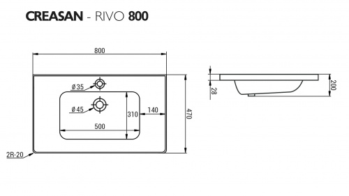 Умывальник мебельный "РИВО 80" (Rivo) CREASAN арт. CS1021U фото 3