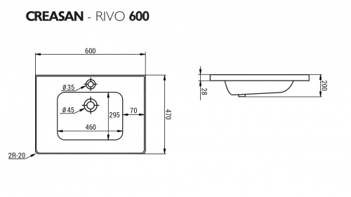 Умывальник мебельный "РИВО 60" (Rivo) CREASAN арт. CS1019U фото 3