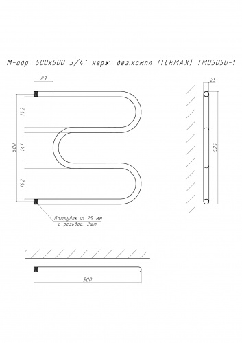 Полотенцесушитель M-обр. 500х500 3/4" нерж. без.компл (TERMAX) TM05050-1 фото 6