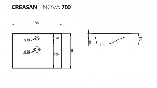 Умывальник мебельный "НОВА 70" (Nova) CREASAN арт. CS1004U фото 3